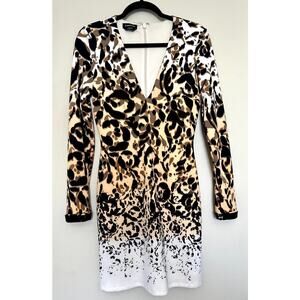 Bebe Animal Leopard Print Bodycon Long Sleeve Mini Dress Size S/Petite Women's